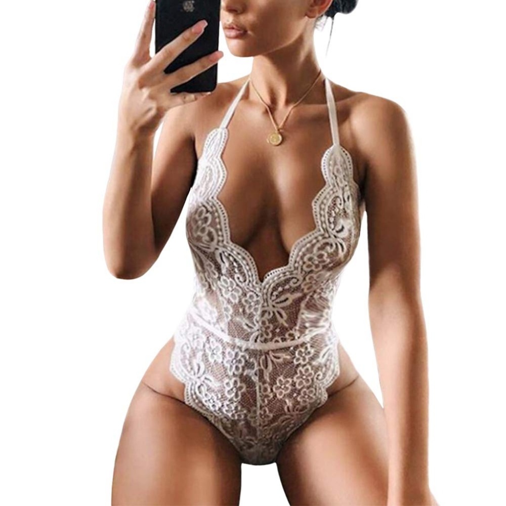 Teddy Lingerie Negligee White Lace Bodysuit - Picture 2 of 5